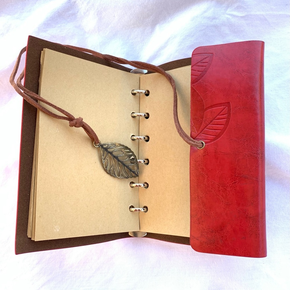 Red Leatherette Journal with Wrap Around Leaf Closure - Picture 3 of 8